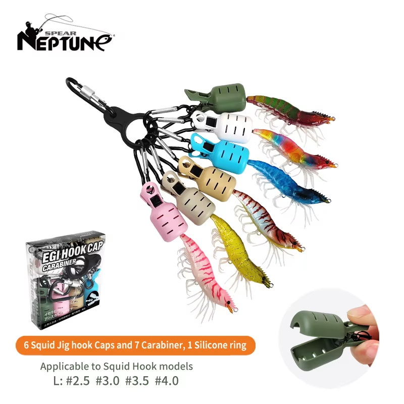 Fishing Lure Accessories - カラフルなイカジグフックキャッププロテクターキット6個セット（カラビナ付き） - オクトパスエギルアー用カバー、コウイカ釣り用タックルアクセサリー
