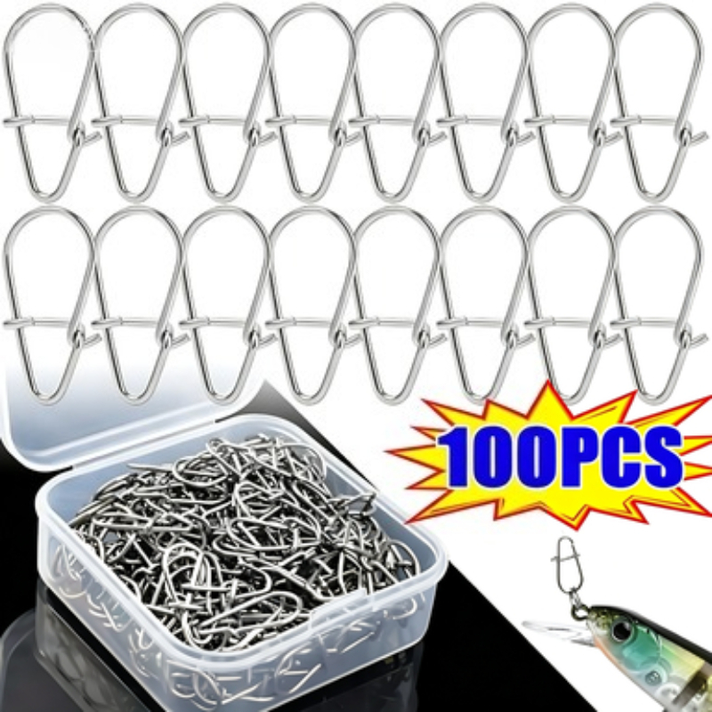 100 個ステンレス鋼釣りスナップフック付きスナップピンファ - Fishing Lure Accessories のレビューと価格